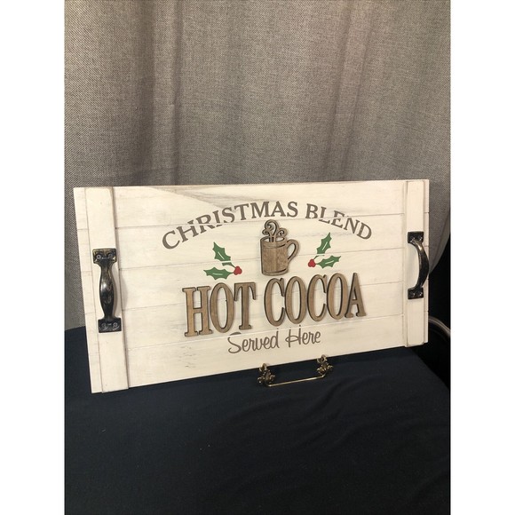 Christmas Blend Hot Cocoa Served Here MDF Sign Metallic Handles Wall Decor 18.5" - Picture 8 of 8